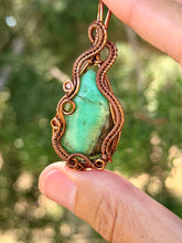 Load image into Gallery viewer, Chrysoprase with rhodochrosite gem accents wire wrapped pendant necklace