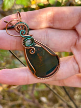 Load image into Gallery viewer, Bloodstone with fluorite gem accents wire wrapped pendant necklace