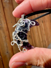 Load image into Gallery viewer, Reserved for Jesse b Purple fluorite Moon Wire Wrapped Pendent Necklace