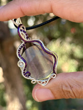 Load image into Gallery viewer, Rainbow fluorite with clear quartz gem accent wire wrapped pendant necklace