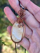 Load image into Gallery viewer, Yellow/orange calcite with amber gem accent wire wrapped pendant necklace