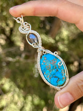 Load image into Gallery viewer, Reserved for Mojave Magnesite composite with Czech glass double decker Wire wrapped pendant