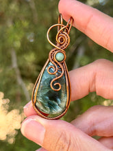 Load image into Gallery viewer, Seraphinite + Indian agate gem accent wire wrapped pendant necklace