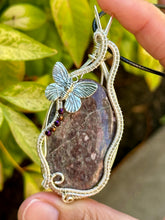 Load image into Gallery viewer, Reserved for Taylee r Agatized Dinosaur Bone with Gem Inclusions Wire Wrapped Pendent Necklace