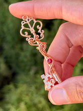 Load image into Gallery viewer, Raspberry jade mini skeleton key wire wrapped pendant necklace