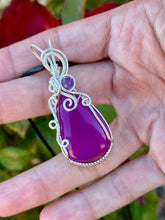 Load image into Gallery viewer, Purple Onyx with Amethyst gem accent wire wrapped pendant necklace