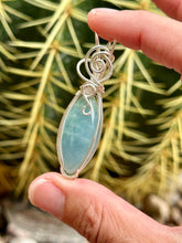 Load image into Gallery viewer, Aquamarine with moonstone gem accent wire wrapped pendant necklace