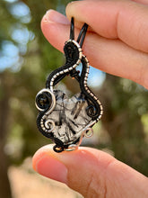 Load image into Gallery viewer, Rutile quartz heart with onyx gem stone accents wire wrapped pendant necklace
