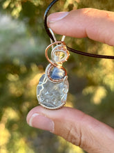 Load image into Gallery viewer, Celestite with blue kyanite gem accents wire wrapped pendant necklace