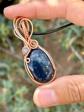 Load image into Gallery viewer, RESERVED FOR REBECCA D Blue Leland Obsidian with Aquamarine Inclusion Wire Wrapped Pendent Necklace