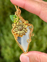 Load image into Gallery viewer, Artisan cab (positive rock) scenic maligano jasper serpentine + green aventurine with gem accents wire wrapped pendant necklace
