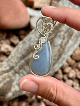 Load image into Gallery viewer, Angelite with moonstone gem accent wire wrapped pendant necklace