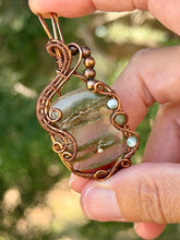 Load image into Gallery viewer, Garden quartz with tree agate + green aventurine gem accents wire wrapped pendant necklace