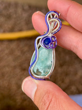 Load image into Gallery viewer, Hemimorphite with blue sea glass gem Accent wire wrapped pendant necklace