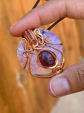 Load image into Gallery viewer, Opalite moon with star sapphire gem accent wire wrapped pendant necklace