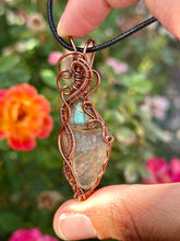 Load image into Gallery viewer, Labradorite + Libyan desert glass double wire wrapped pendant necklace