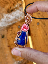 Load image into Gallery viewer, Lapis lazuli with Ruby gem accents wire wrapped pendant necklace