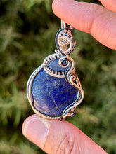 Load image into Gallery viewer, Lapis lazuli with blue kyanite gem accent wire wrapped pendant necklace
