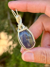 Load image into Gallery viewer, Iolite with green fluorite gem accents wire wrapped pendant necklace
