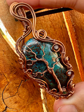 Load image into Gallery viewer, Reserved for Sara j Azurite Shattuckite with angelite gem inclusion Wire Wrapped Pendent Necklace