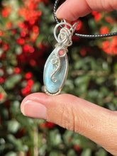 Load image into Gallery viewer, Larimar with Rhodonite gem accent wire wrapped pendant necklace