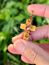 Load image into Gallery viewer, Yellow jasper mini cross with sunstone gem accent wire wrapped pendant necklace
