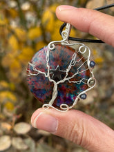 Load image into Gallery viewer, Reserved for cambra k Polka dot labradorite with pyrite + sapphire + hematite star inclusions tree of life Wire wrapped pendant