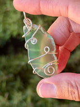Load image into Gallery viewer, Green agate slice with fluorite gem accent wire wrapped pendant necklace