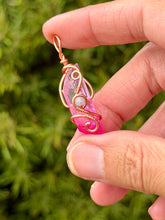 Load image into Gallery viewer, Pink aura quartz with rose quartz gem accents mini wire wrapped pendant necklace
