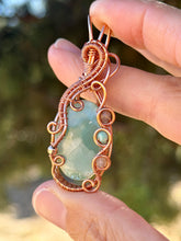 Load image into Gallery viewer, Hemimorphite with Super 7 + Amazonite Gem Accents wire wrapped pendant necklace
