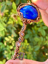 Load image into Gallery viewer, Reserved for Charlene aLapis Lazuli with amethyst Inclusion Wire Wrapped Pendent Necklace