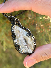 Load image into Gallery viewer, ARTISAN CAB ( Alisha Stolsig) White Crazy Lace Agate with moonstone + obsidian gem accents wire wrapped pendant necklace