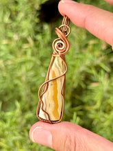 Load image into Gallery viewer, Yellow crazy lace agate wire wrapped pendant necklace