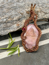 Load image into Gallery viewer, Rhodonite with raspberry jade gem accent wire wrapped pendant necklace