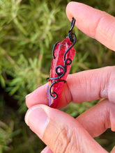 Load image into Gallery viewer, Red aura quartz with garnet gem accent mini wire wrapped pendant necklace