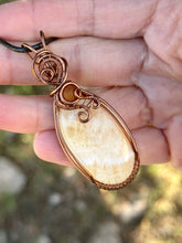 Load image into Gallery viewer, Yellow/orange calcite with amber gem accent wire wrapped pendant necklace