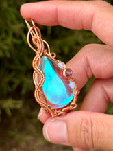 Load image into Gallery viewer, Angel aura quartz with aquamarine + amethyst gem accents wire wrapped pendant necklace