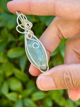 Load image into Gallery viewer, Aquamarine with peach moonstone gem accents wire wrapped pendant necklace