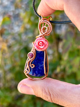 Load image into Gallery viewer, Lapis lazuli with Ruby gem accents wire wrapped pendant necklace