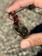 Load image into Gallery viewer, Eudialyte with obsidian gem accent wire wrapped pendant necklace
