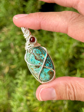 Load image into Gallery viewer, Shattuckite with cuprite with red agate gem accent wire wrapped pendant necklace