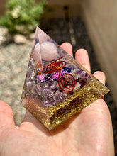 Load image into Gallery viewer, Reserved for Brooke p Amethyst + rose quartz Orgone pyramid