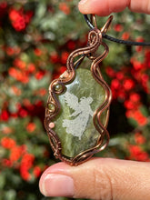 Load image into Gallery viewer, ARTISAN STONE (Marina Rabinskaya) Green Vesuvianite with rhodochrosite + peridot gem accents wire wrapped pendant necklace