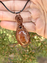 Load image into Gallery viewer, Sunstone with obsidian gem accents wire wrapped pendant necklace