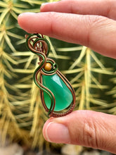 Load image into Gallery viewer, Faceted green onyx with picture jasper gem accents wire wrapped pendant necklace