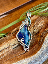 Load image into Gallery viewer, Artisan cab (johari gems) Afghanite with blue kyanite + pyrite gem accents wire wrapped pendant necklace