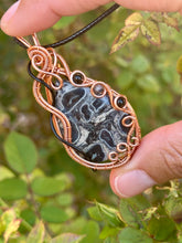 Load image into Gallery viewer, ARTISAN CAB (positive rocks) thousand eye jasper with black tourmaline + rutile quartz gem accents wire wrapped pendant necklace