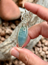 Load image into Gallery viewer, Aquamarine with moonstone gem accent wire wrapped pendant necklace