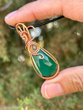 Load image into Gallery viewer, Faceted Green Onyx with green fluorite gem accent wire wrapped pendant necklace