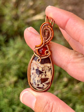 Load image into Gallery viewer, Coconut jasper with carnelian gem accents wire wrapped pendant necklace